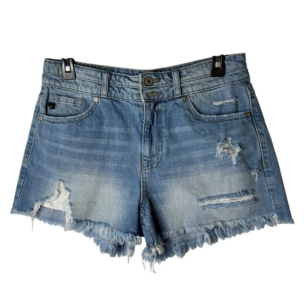 Kancan Womens Distressed Denim Shorts Medium Wash Frayed Hem KC8560L‎ Size M